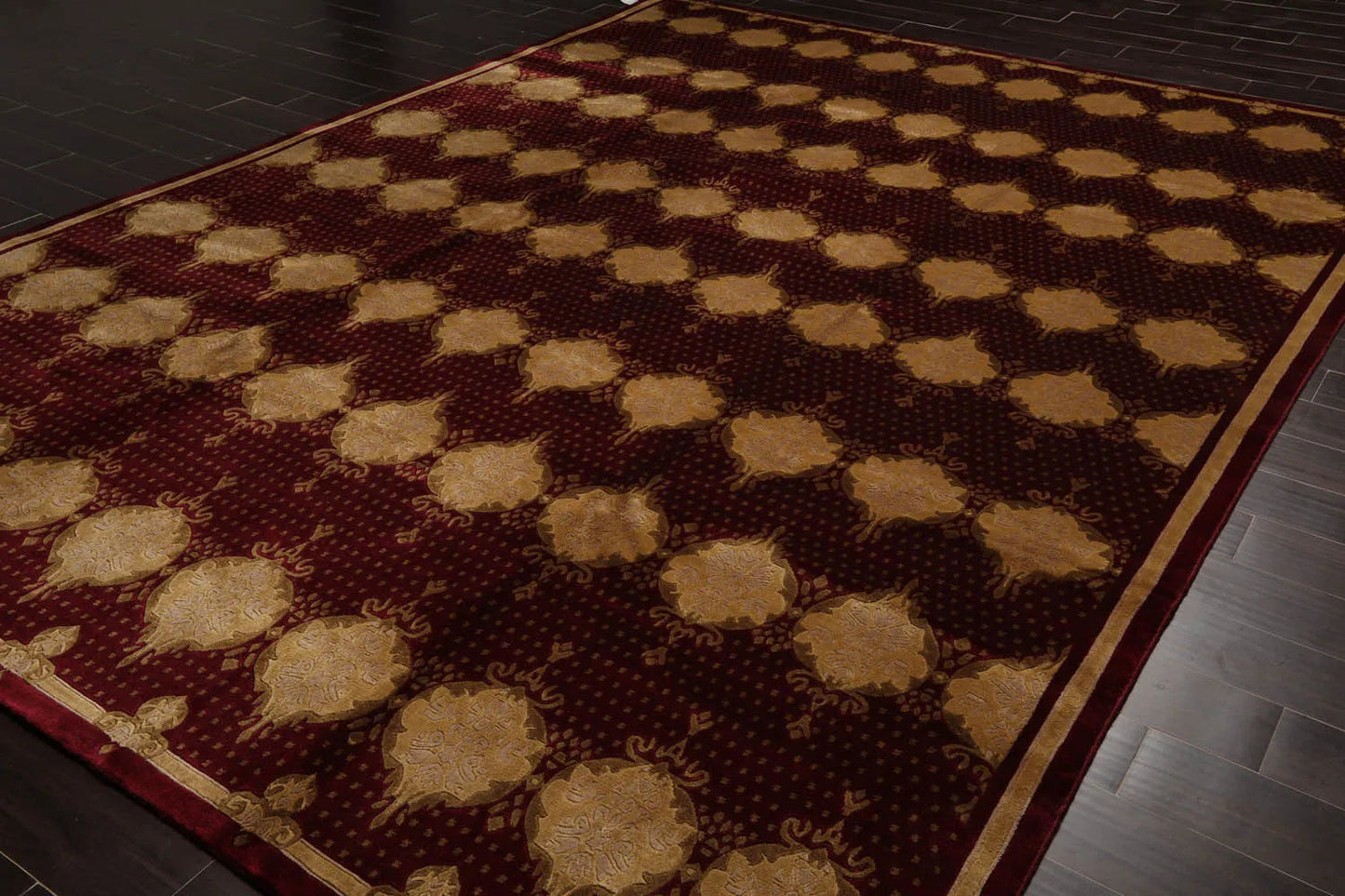 9x12 Burgundy, Beige Hand Knotted Savonnerie 100% Wool Traditional Oriental Area Rug-3