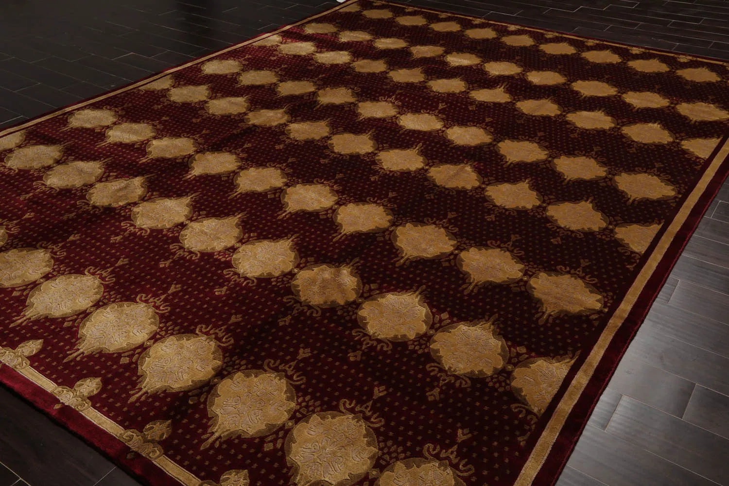 9x12 Burgundy, Beige Hand Knotted Savonnerie 100% Wool Traditional Oriental Area Rug-3