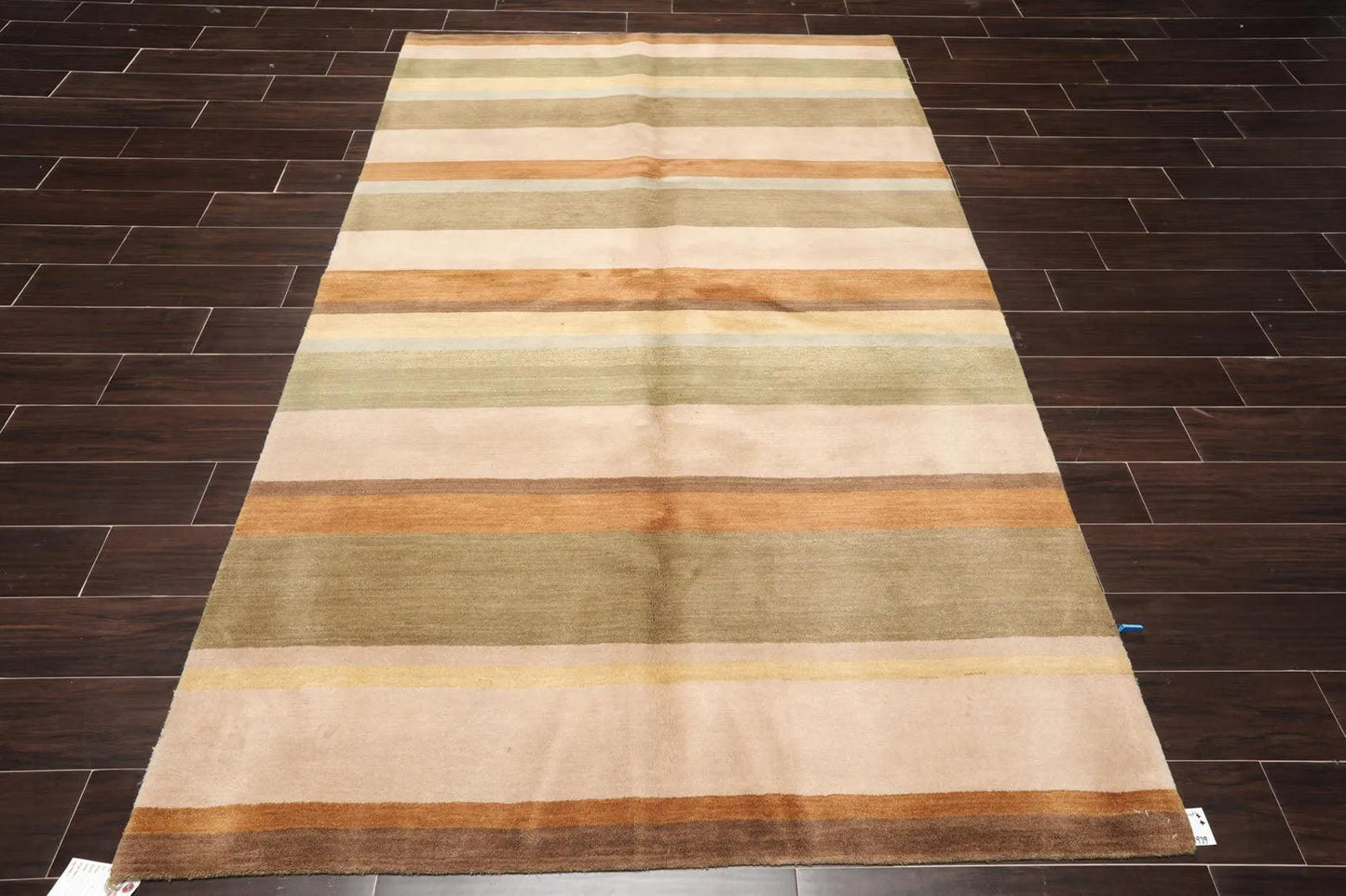 5'1'' x 8'2'' Hand Knotted Tibetan 100% Wool Stripes Oriental Area Rug Green-1
