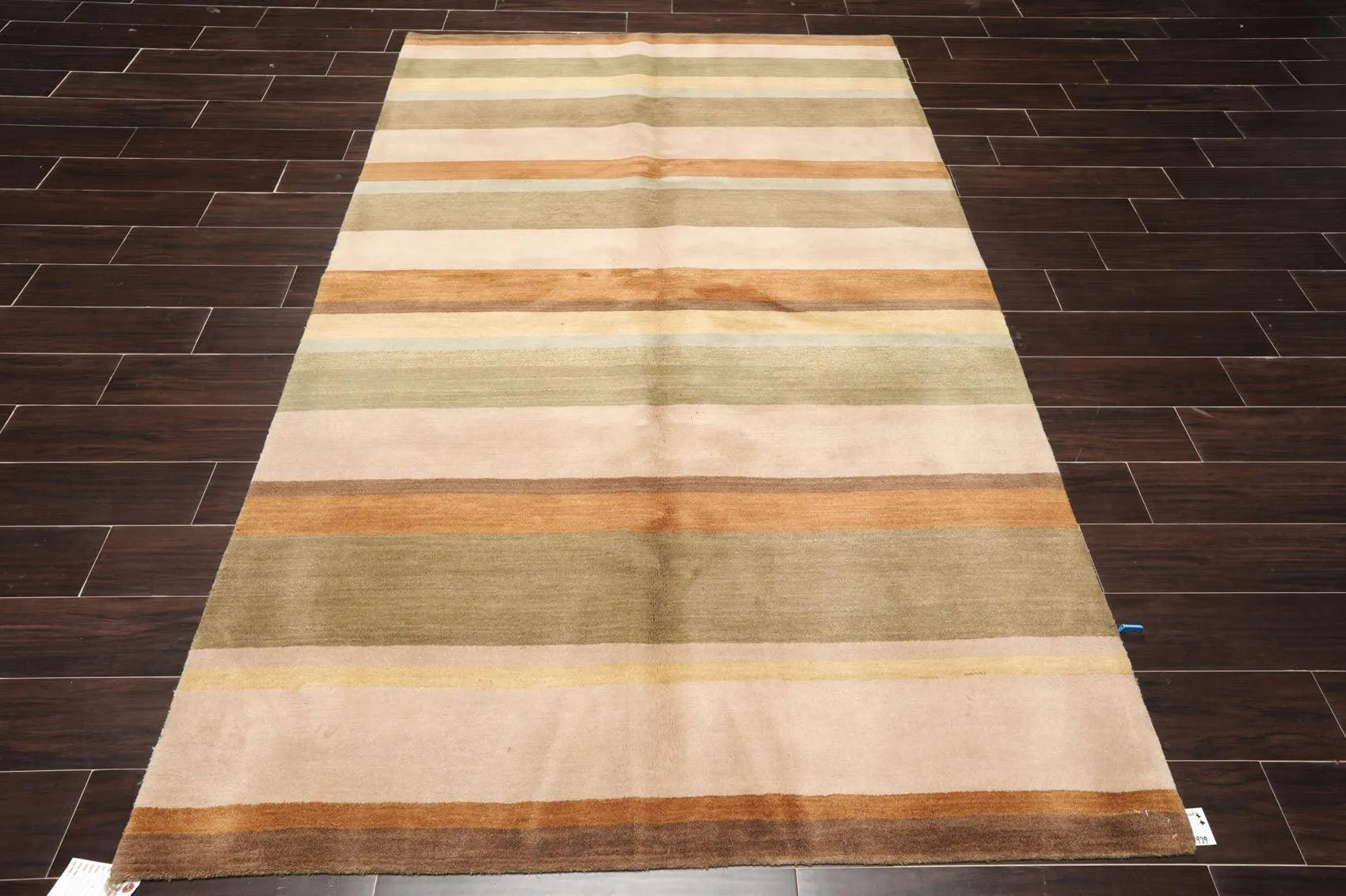 5'1'' x 8'2'' Hand Knotted Tibetan 100% Wool Stripes Oriental Area Rug Green-1