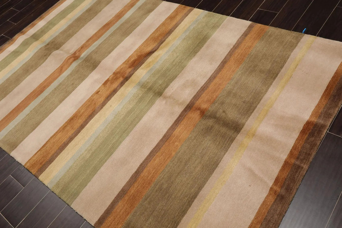 5'1'' x 8'2'' Hand Knotted Tibetan 100% Wool Stripes Oriental Area Rug Green-2