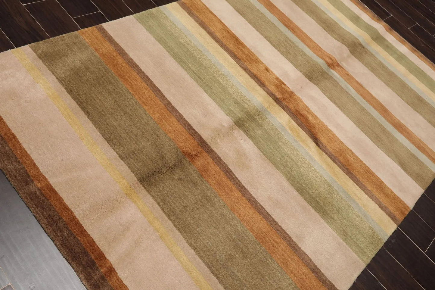 5'1'' x 8'2'' Hand Knotted Tibetan 100% Wool Stripes Oriental Area Rug Green-3