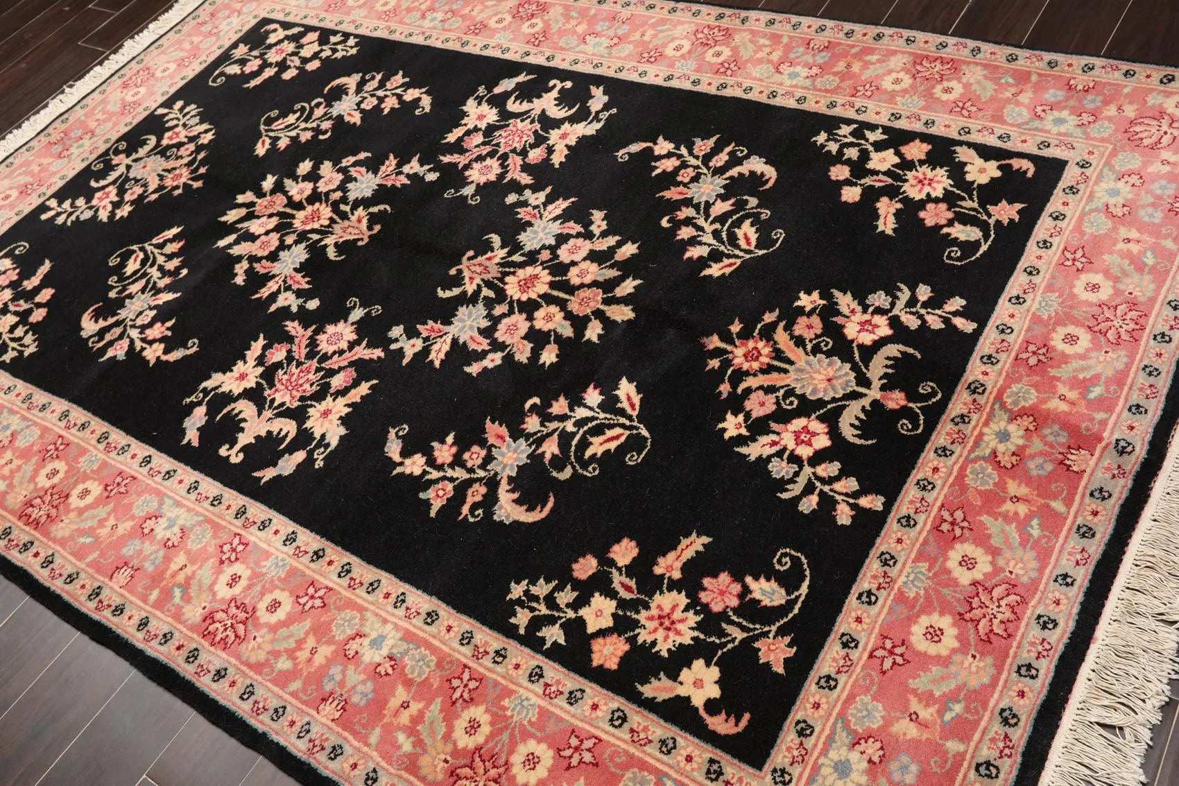 6' x 9' Hand Knotted 100% Wool Rare Romanian Saroukk Area Rug Black-3