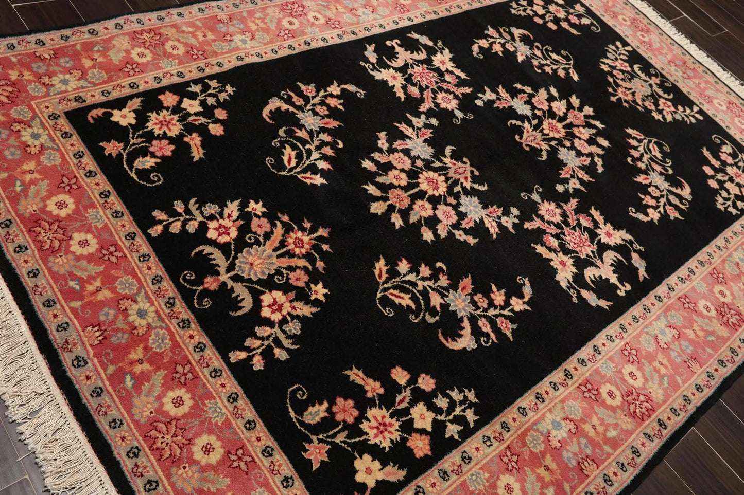 6' x 9' Hand Knotted 100% Wool Rare Romanian Saroukk Area Rug Black-4