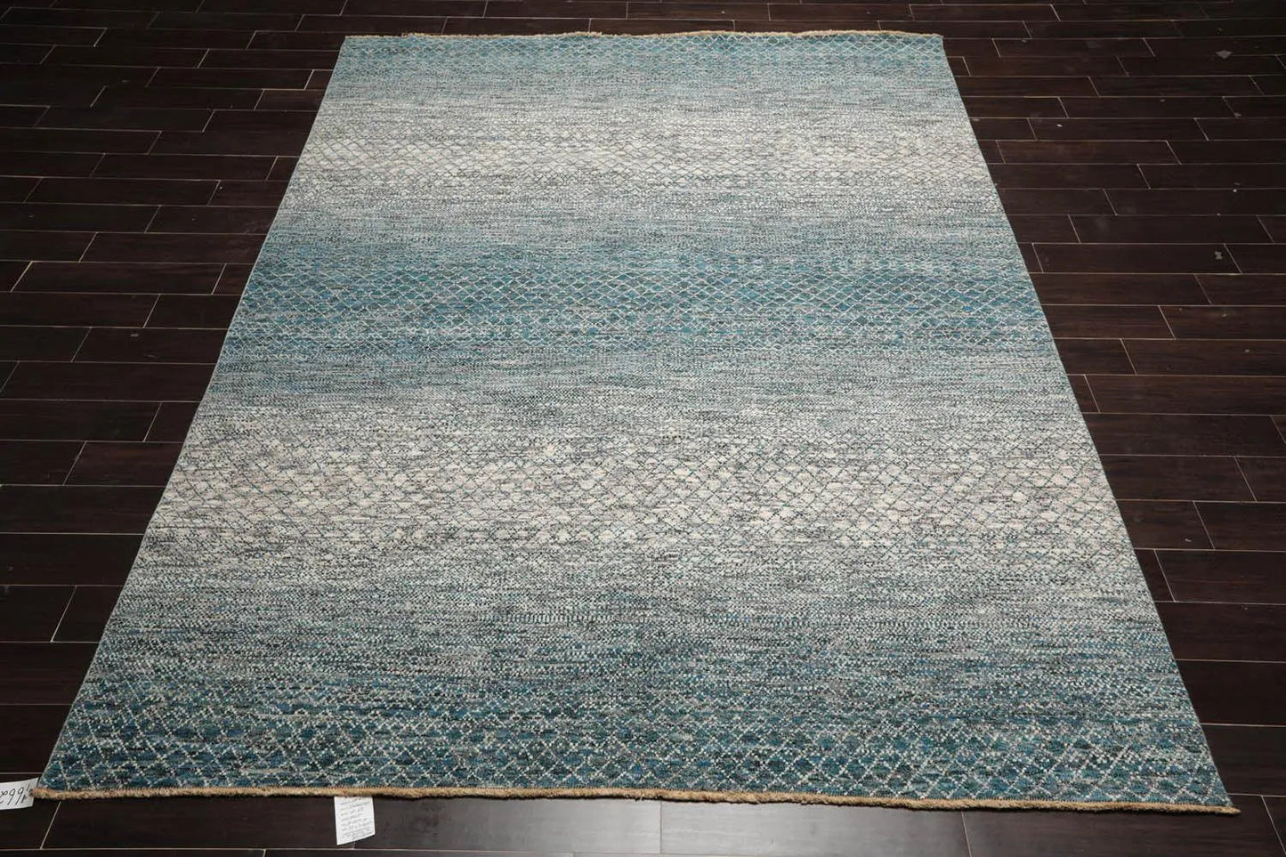 8x10 Hand Knotted 100% Wool Modern & Contemporary Oriental Area Rug Cream, Aqua Color-2