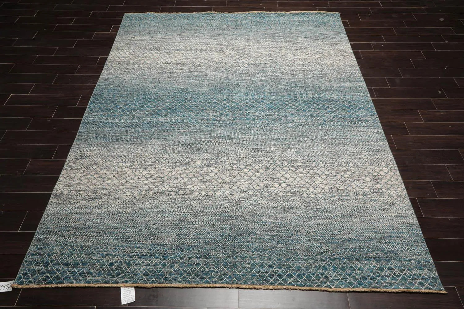 8x10 Hand Knotted 100% Wool Modern & Contemporary Oriental Area Rug Cream, Aqua Color-2