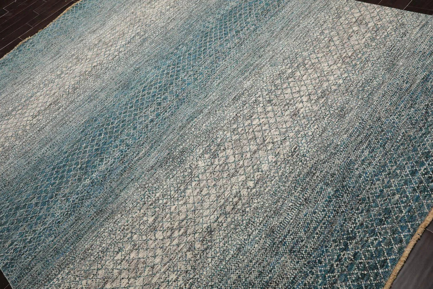 8x10 Hand Knotted 100% Wool Modern & Contemporary Oriental Area Rug Cream, Aqua Color-3