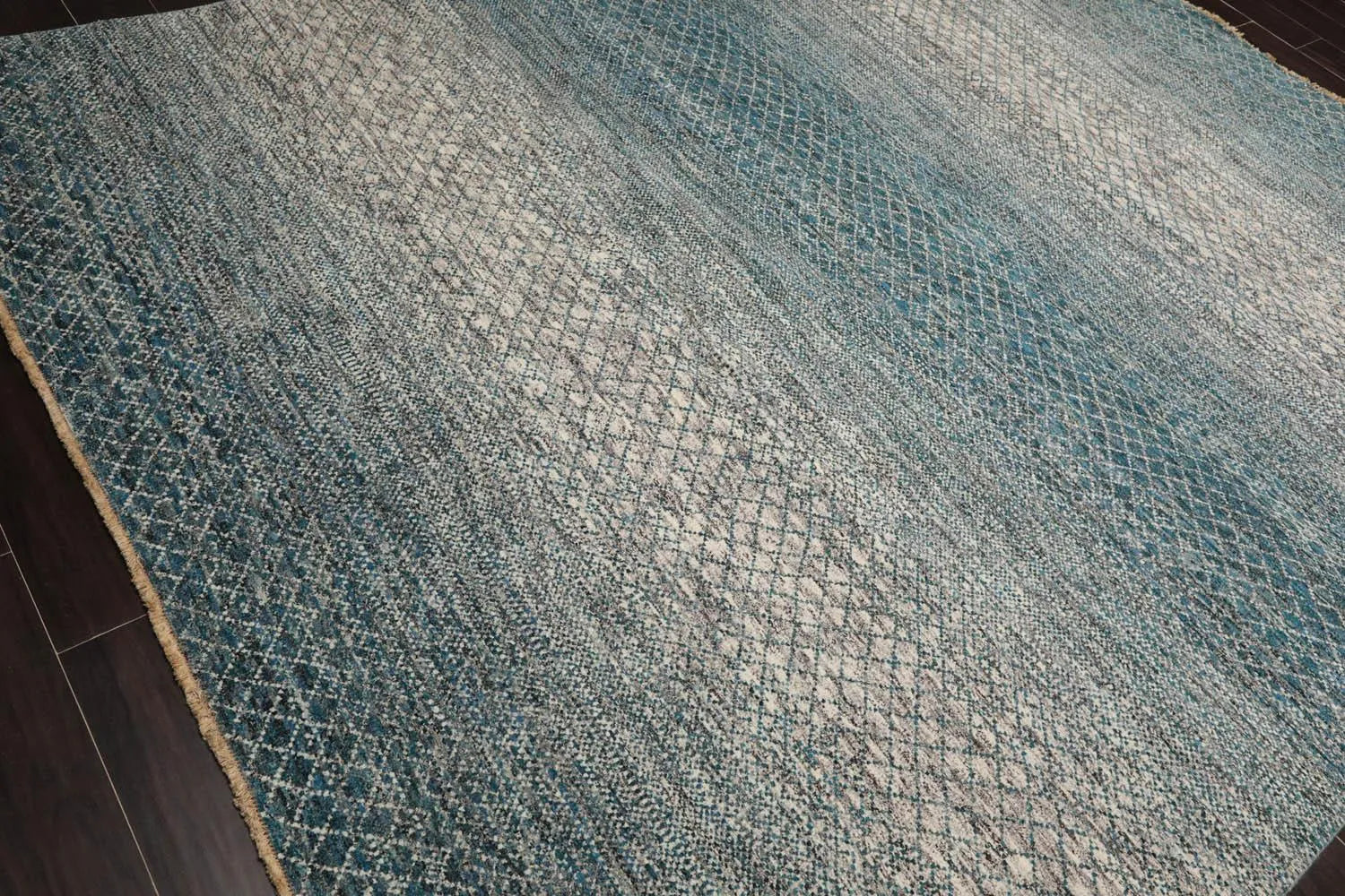 8x10 Hand Knotted 100% Wool Modern & Contemporary Oriental Area Rug Cream, Aqua Color-4