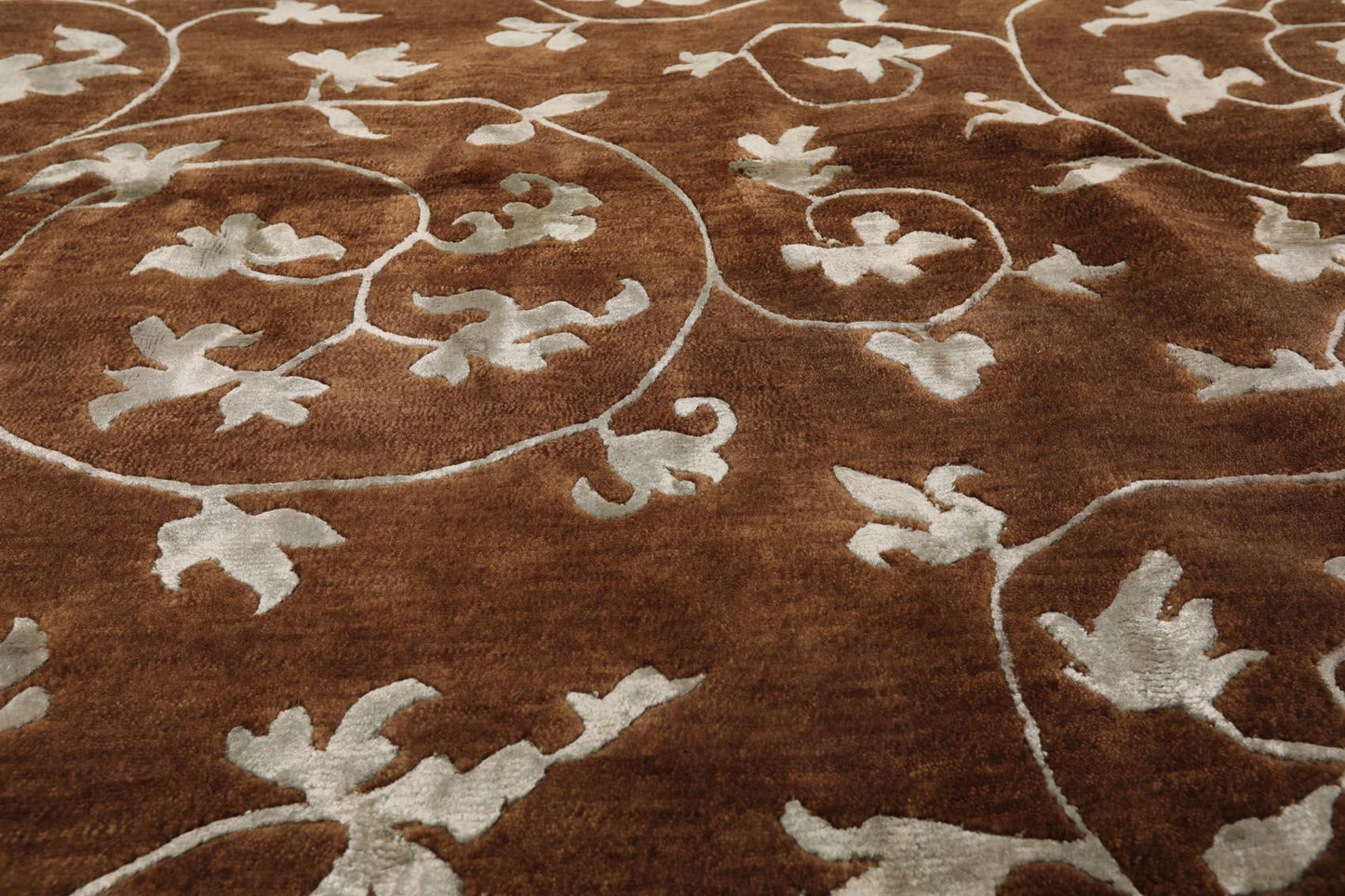 5'8" x 8'5" Hand Knotted Tibetan Wool & Art Silk Floral Oriental Area Rug Brown-3