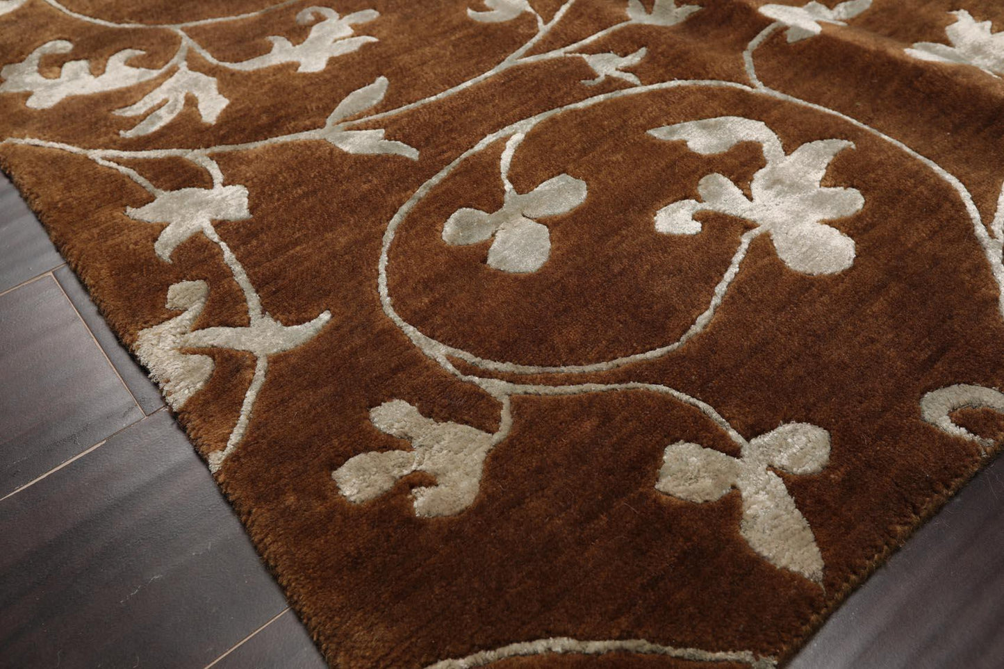 5'8" x 8'5" Hand Knotted Tibetan Wool & Art Silk Floral Oriental Area Rug Brown-4