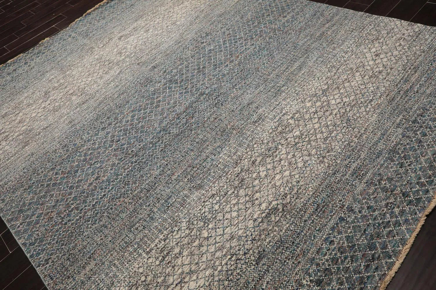 8' x 10' Hand Knotted 100% Wool Modern Oriental Area Rug Ivory, Blue, Aqua-3
