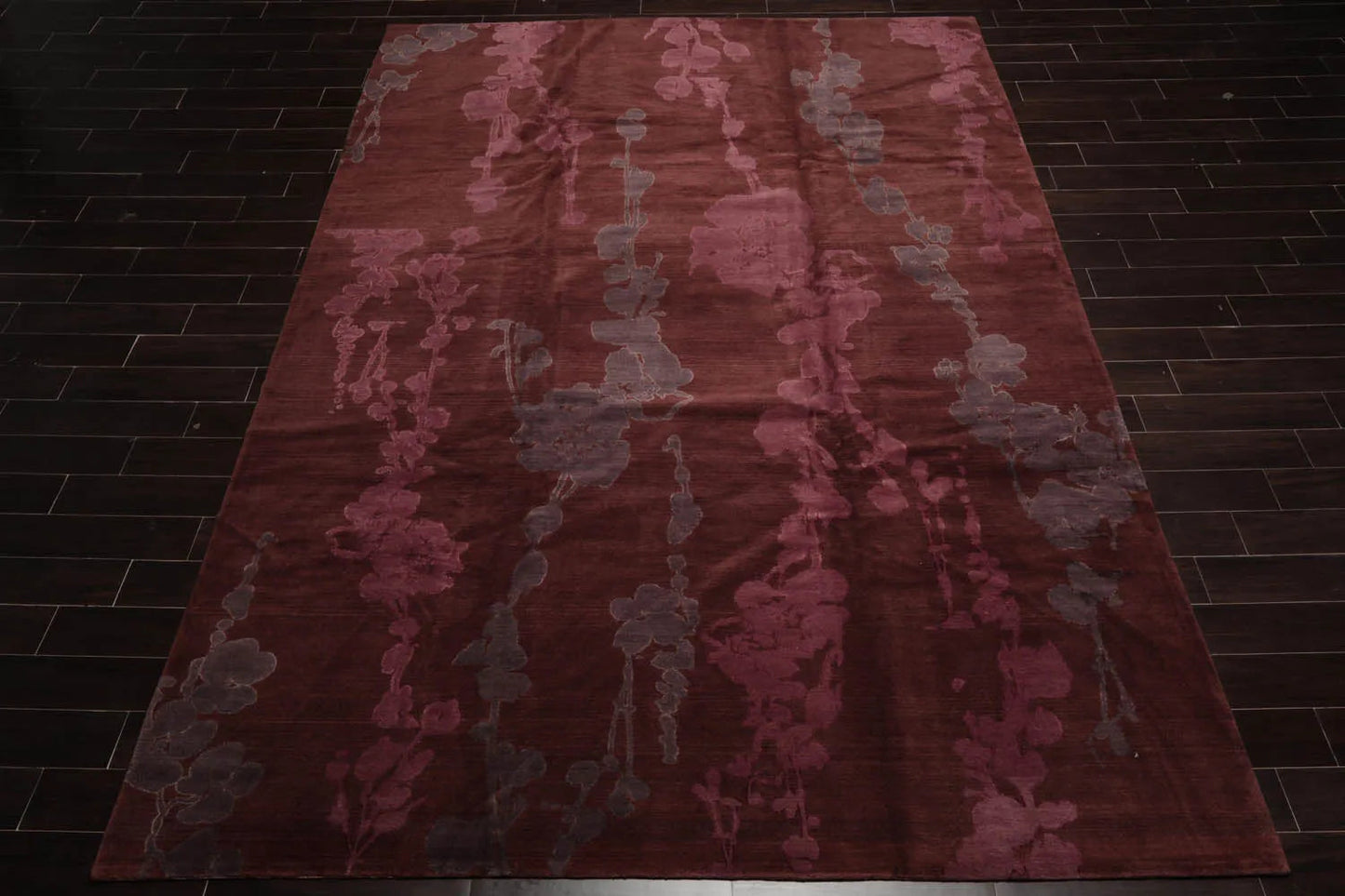 9x12 Chocolate, Aubergine Hand Knotted Tibetan Wool and Silk Michaelian & Kohlberg Transitional Oriental Area Rug-2