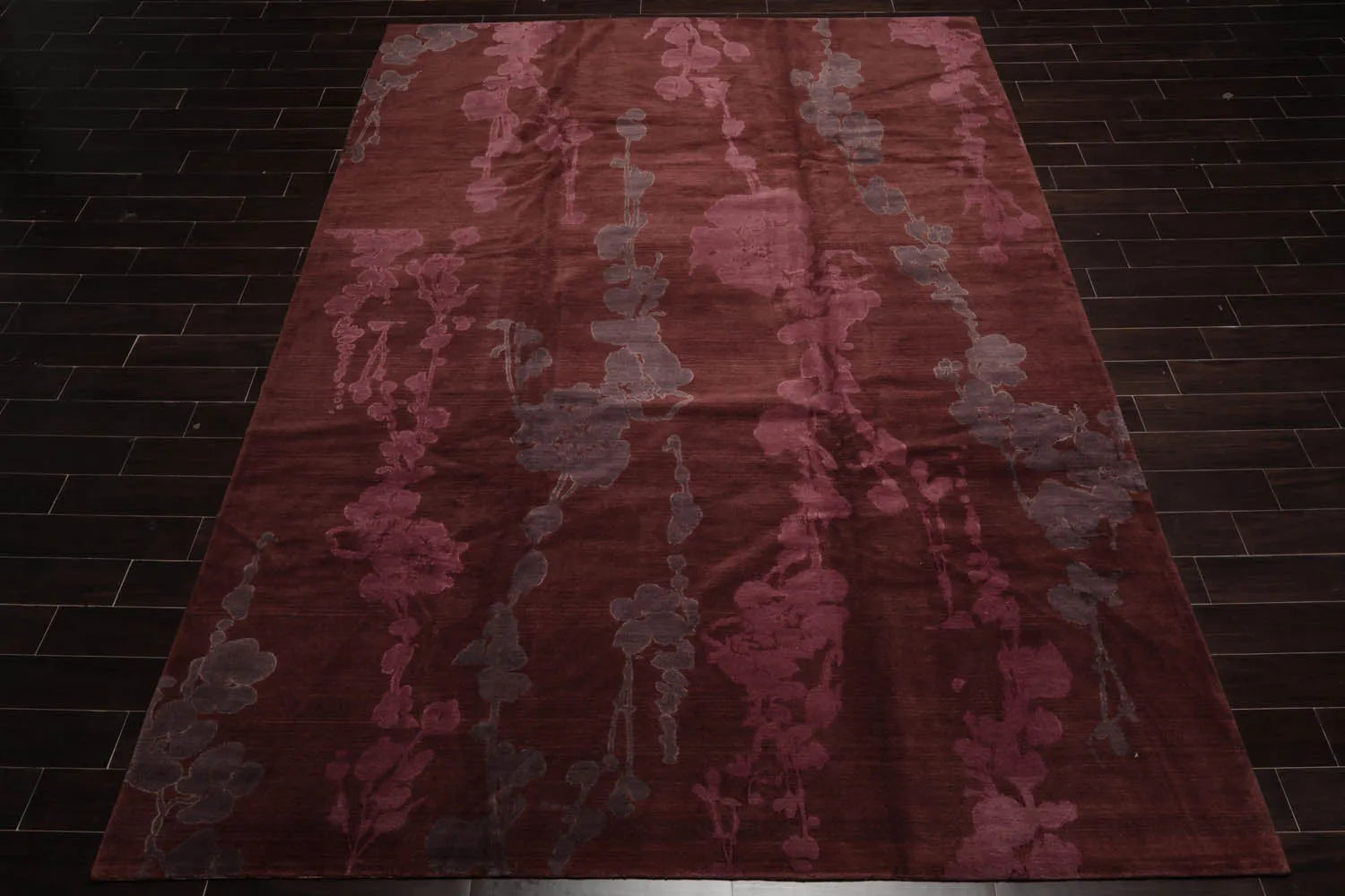 9x12 Chocolate, Aubergine Hand Knotted Tibetan Wool and Silk Michaelian & Kohlberg Transitional Oriental Area Rug-2