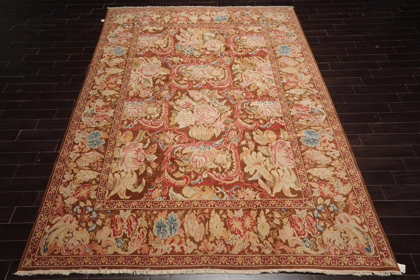 9x12 Brown, Beig Hand Knotted Oushak Wool and Silk Turkish Oushak Arts & Crafts Oriental Area Rug-2