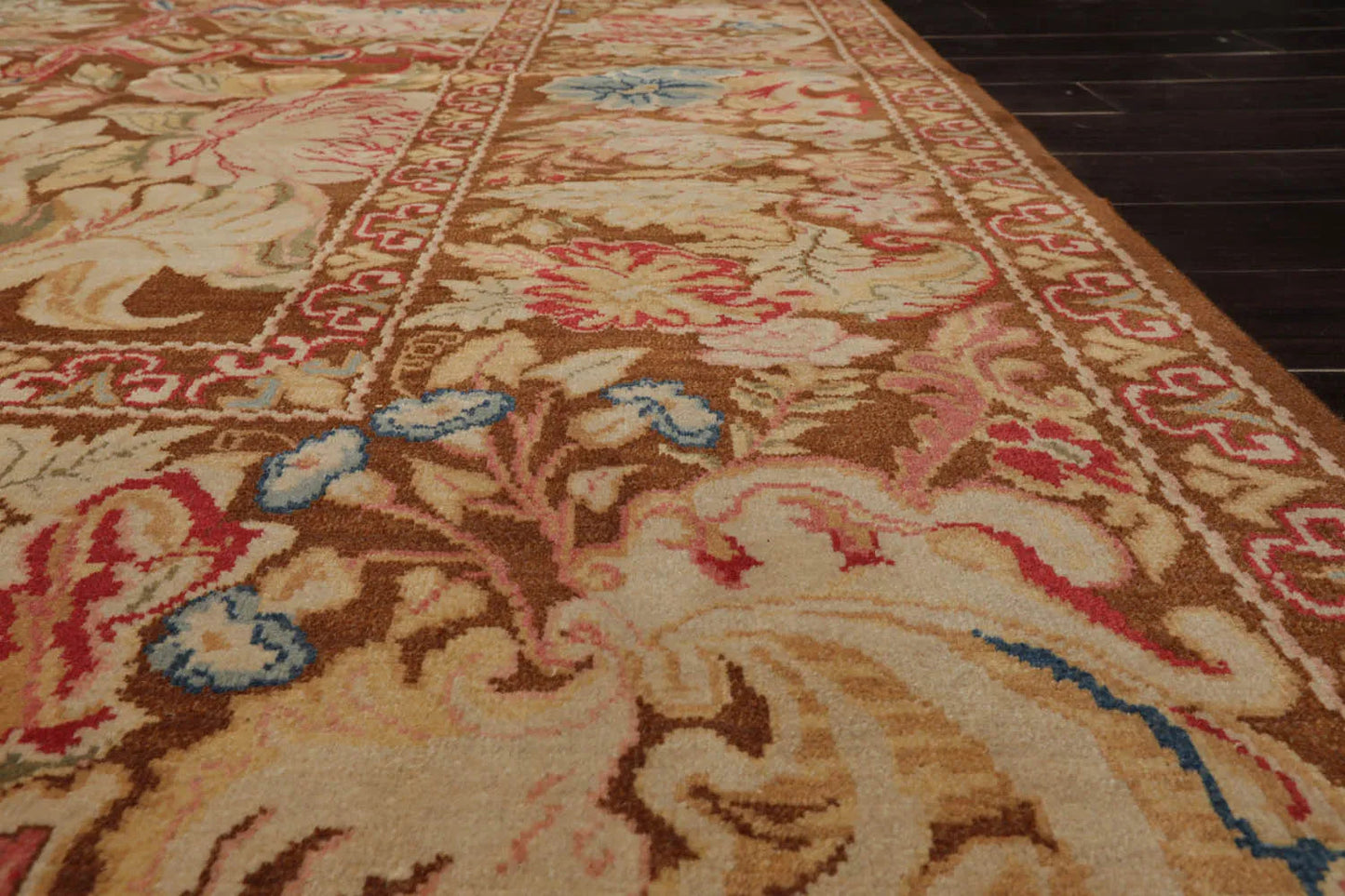 9x12 Brown, Beig Hand Knotted Oushak Wool and Silk Turkish Oushak Arts & Crafts Oriental Area Rug-3