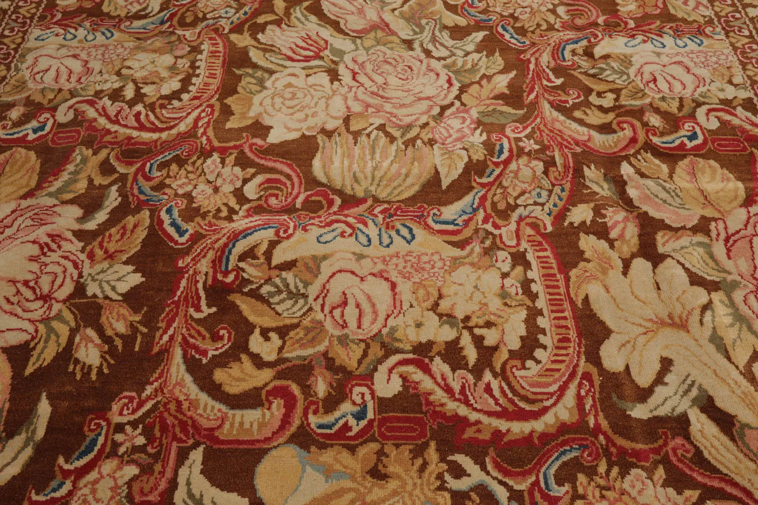 9x12 Brown, Beig Hand Knotted Oushak Wool and Silk Turkish Oushak Arts & Crafts Oriental Area Rug-4