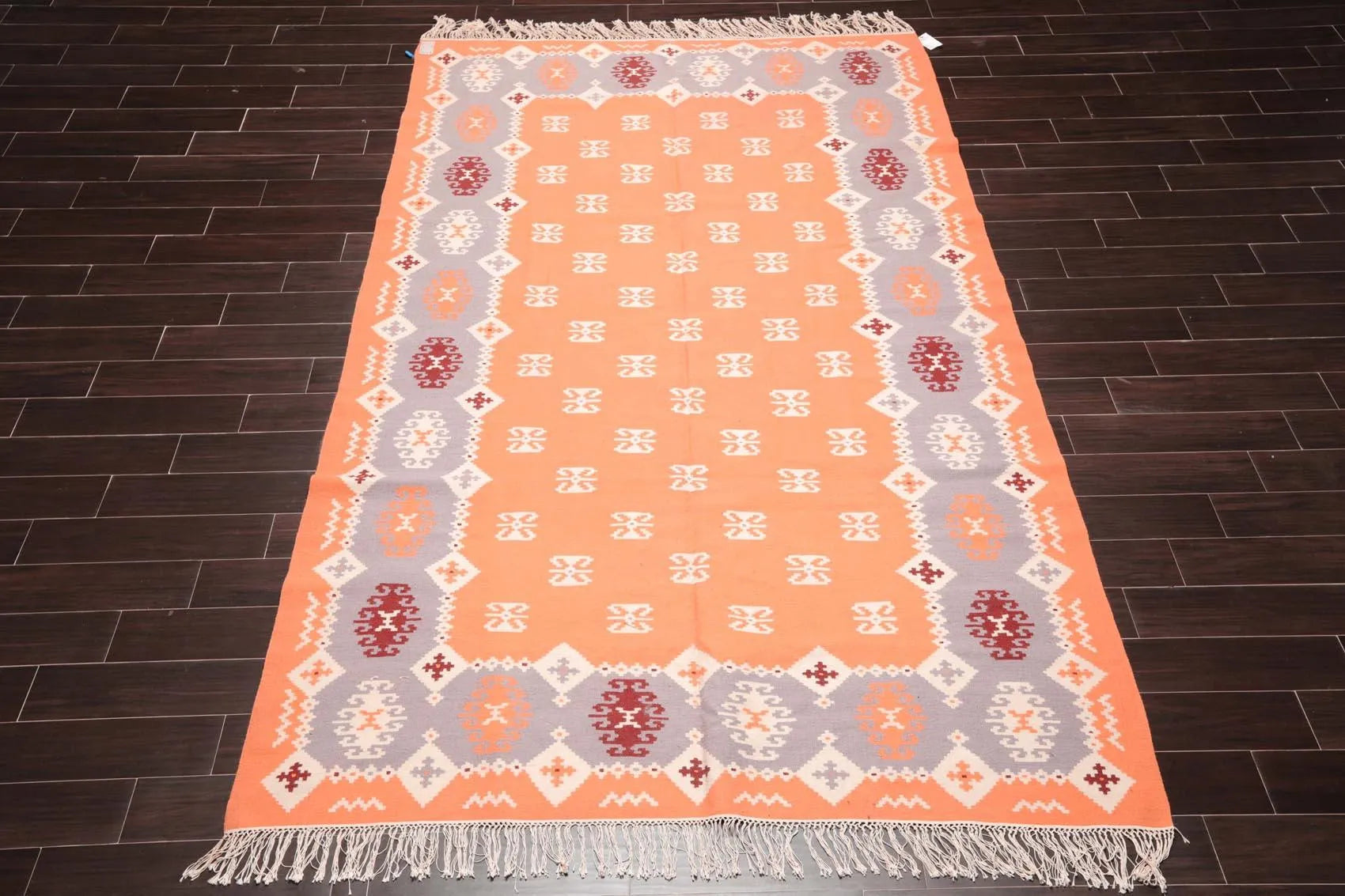 6'6'' x 10' Peach Hand Woven Rare Romanian Kilim Wool Southwestern Oriental Area Rug-1