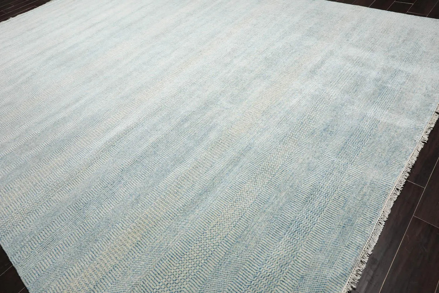 Multi Sizes Blue Hand Knotted Wool and Silk Modern Oriental Area Rug-1