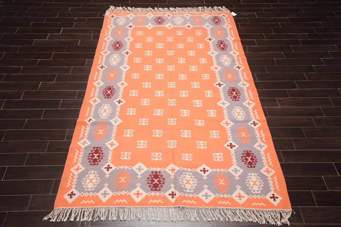 6'6'' x 10' Peach Hand Woven Rare Romanian Kilim Wool Southwestern Oriental Area Rug-2
