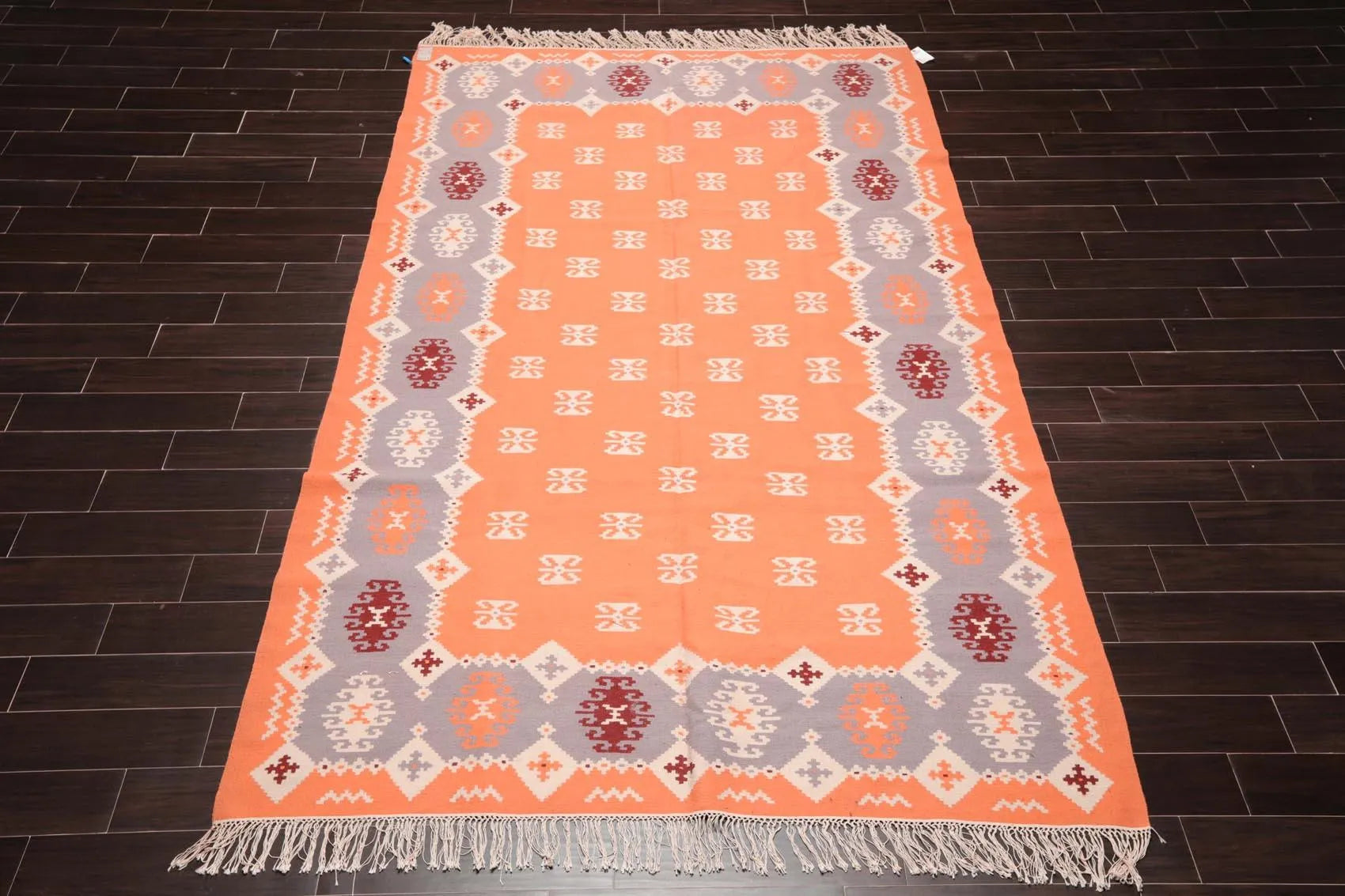 6'6'' x 10' Peach Hand Woven Rare Romanian Kilim Wool Southwestern Oriental Area Rug-2