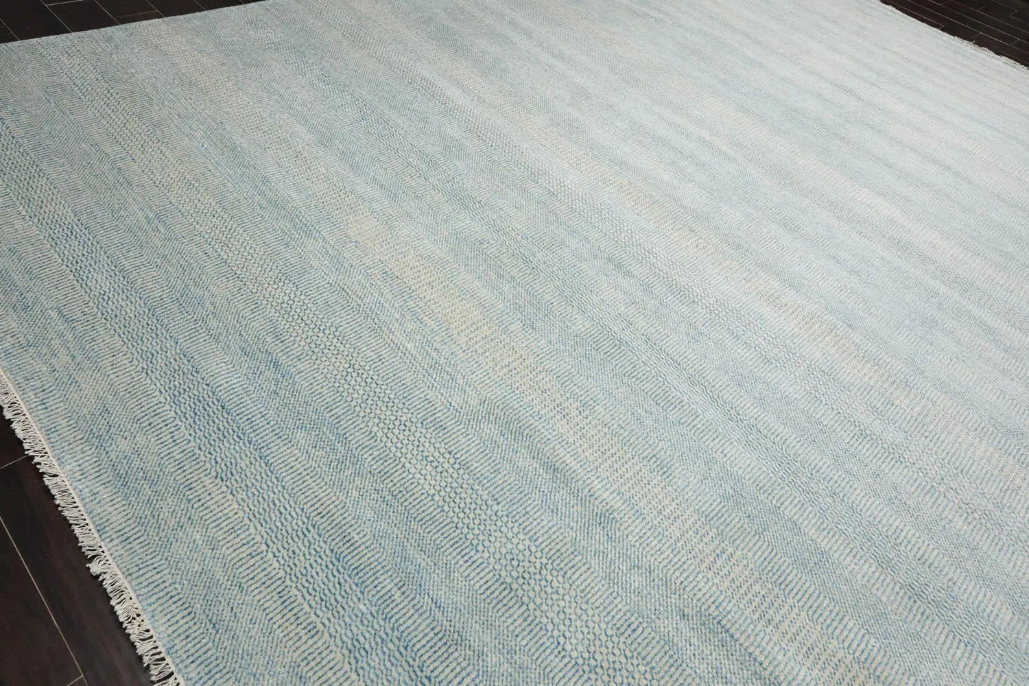 Multi Sizes Blue Hand Knotted Wool and Silk Modern Oriental Area Rug-2