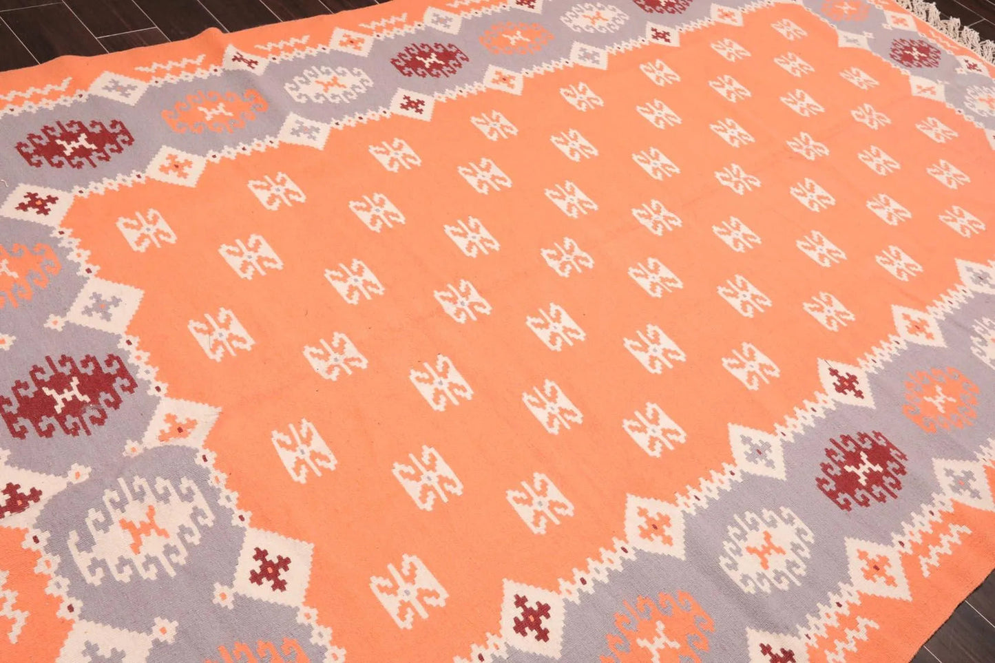 6'6'' x 10' Peach Hand Woven Rare Romanian Kilim Wool Southwestern Oriental Area Rug-4