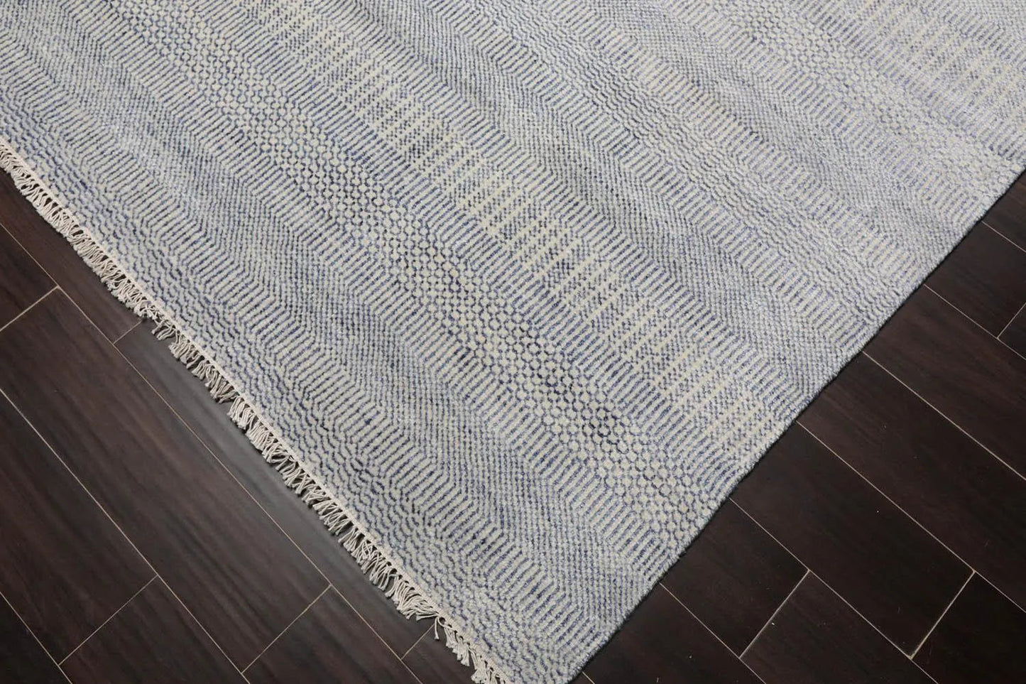 Multi Sizes Blue Hand Knotted Wool and Silk Modern Oriental Area Rug-3