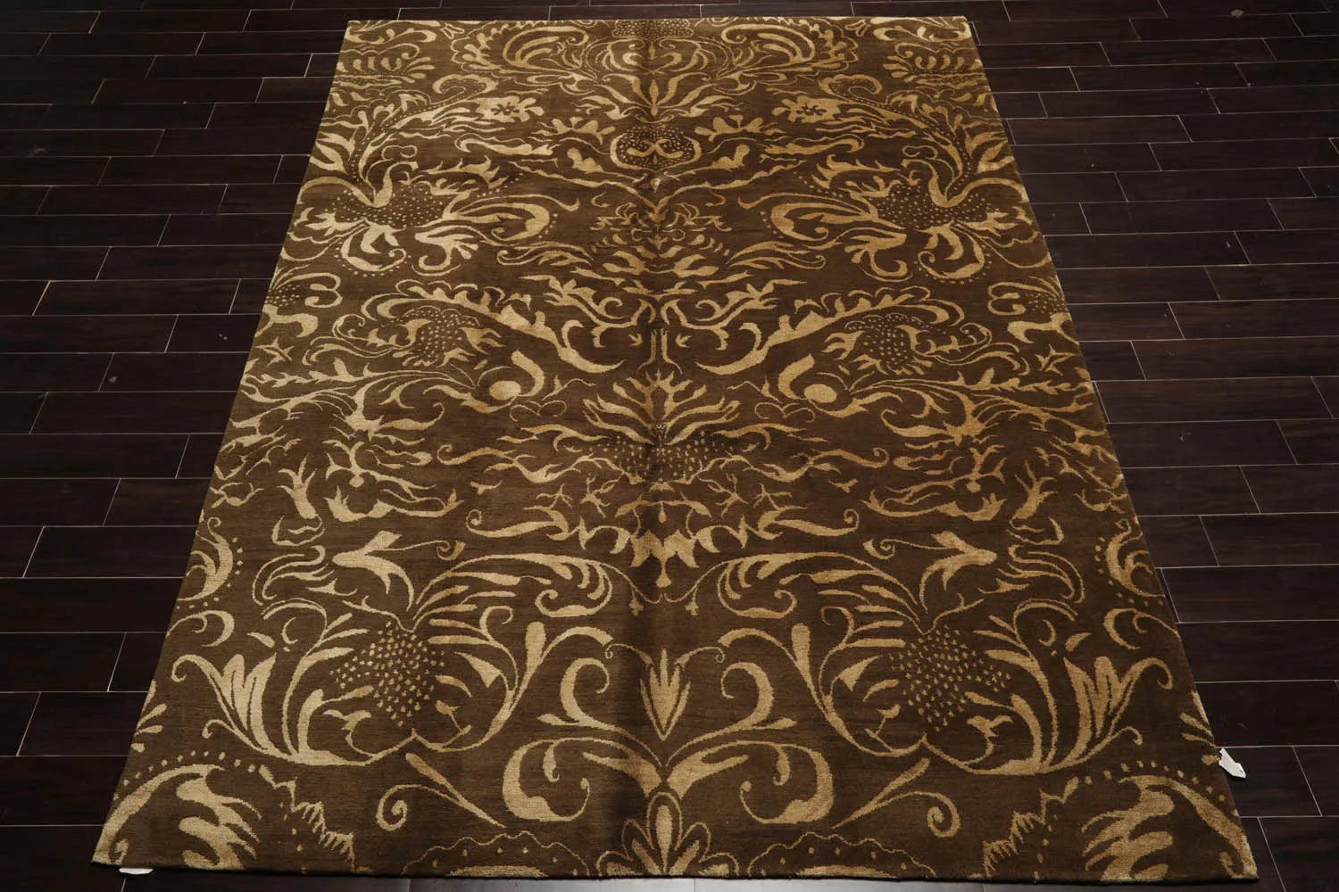 8x10 Olive, Gold Hand Knotted Tibetan Wool and Silk Transitional Oriental Area Rug-2