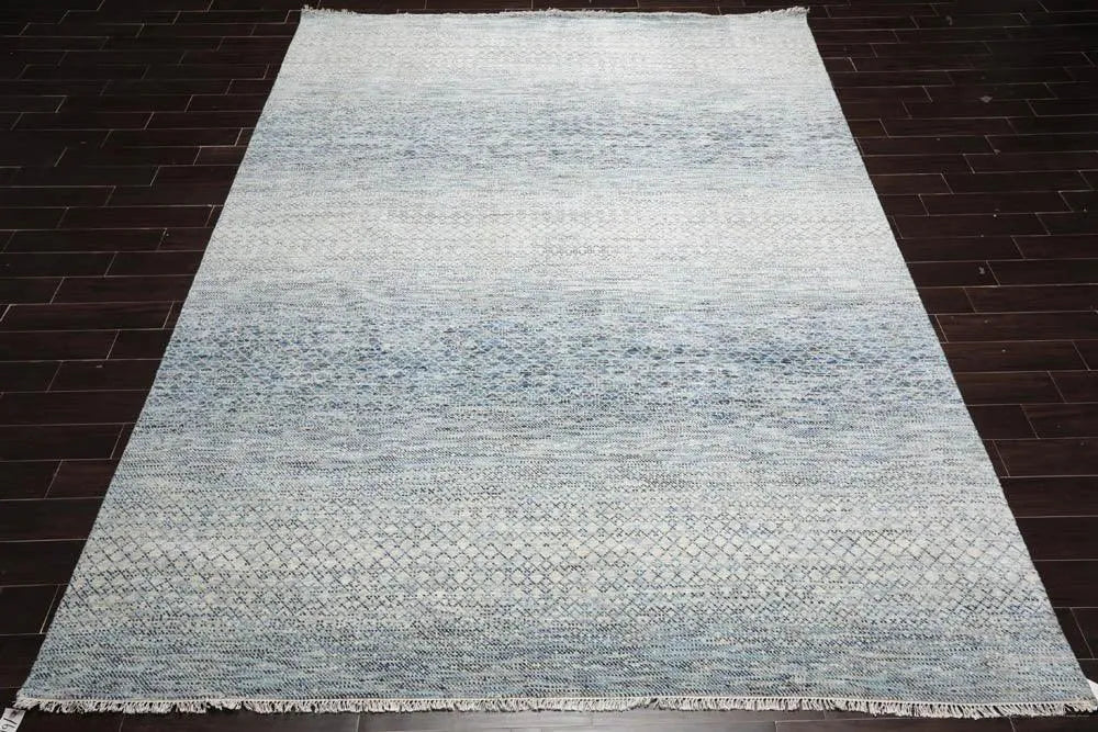 9’ x 12’ Hand Knotted 100% Wool Modern Oriental Area Rug Beige, Gray, Blue-1