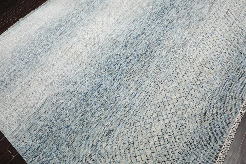 9’ x 12’ Hand Knotted 100% Wool Modern Oriental Area Rug Beige, Gray, Blue-2