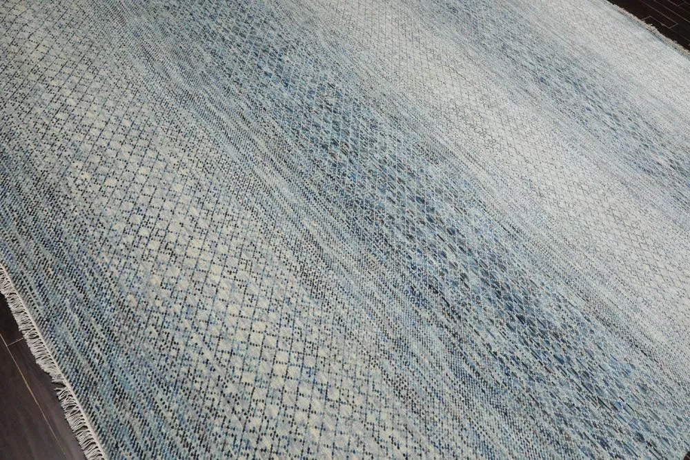 9’ x 12’ Hand Knotted 100% Wool Modern Oriental Area Rug Beige, Gray, Blue-3
