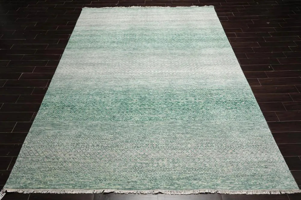 9’ x 12’ Hand Knotted 100% Wool Modern Oriental Area Rug Green, Beige, Gray-1