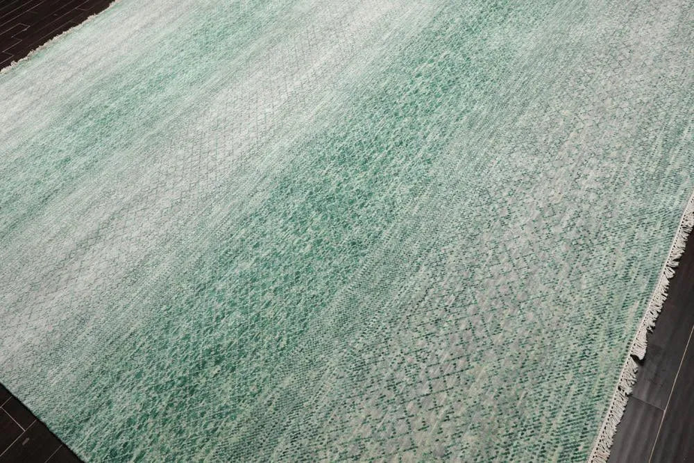 9’ x 12’ Hand Knotted 100% Wool Modern Oriental Area Rug Green, Beige, Gray-2