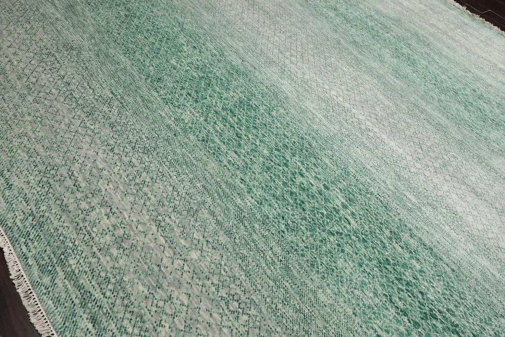 9’ x 12’ Hand Knotted 100% Wool Modern Oriental Area Rug Green, Beige, Gray-3