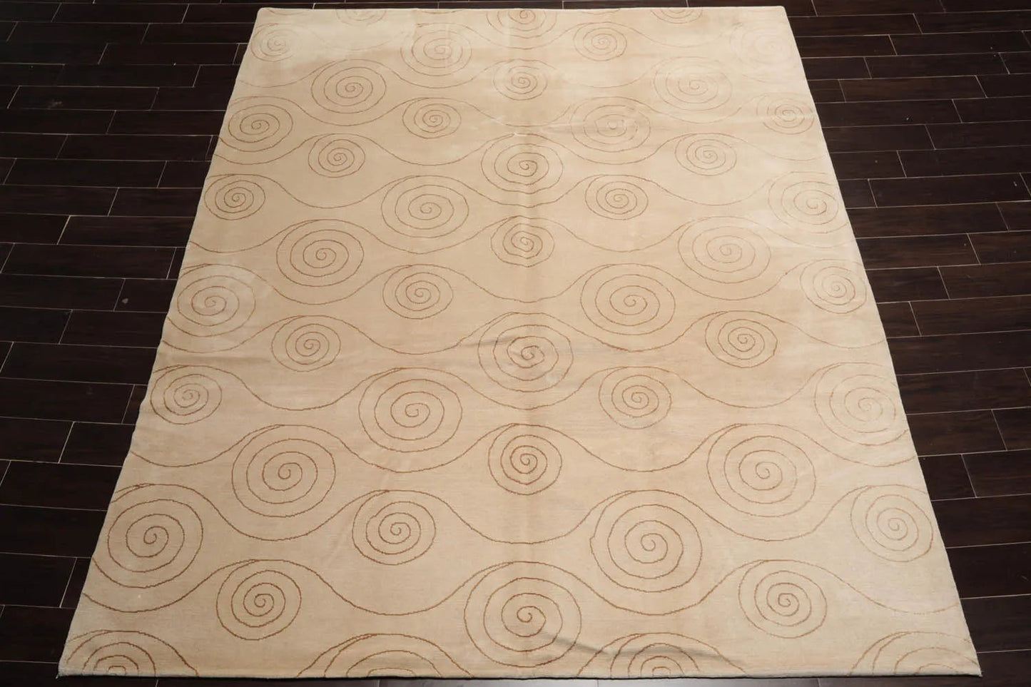8x10 Beige,Gold Hand Knotted Tibetan Wool and Silk Tufenkian Modern & Contemporary Oriental Area Rug-2