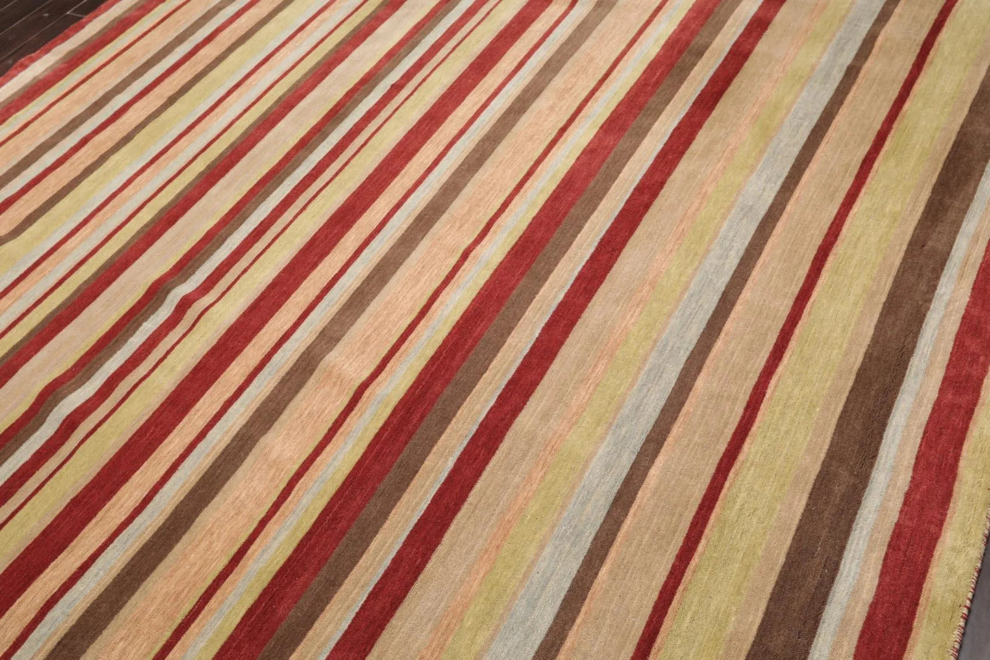 8'1'' x 9'8'' Hand Knotted Tibetan 100% Wool Stripes Oriental Area Rug Rust-1