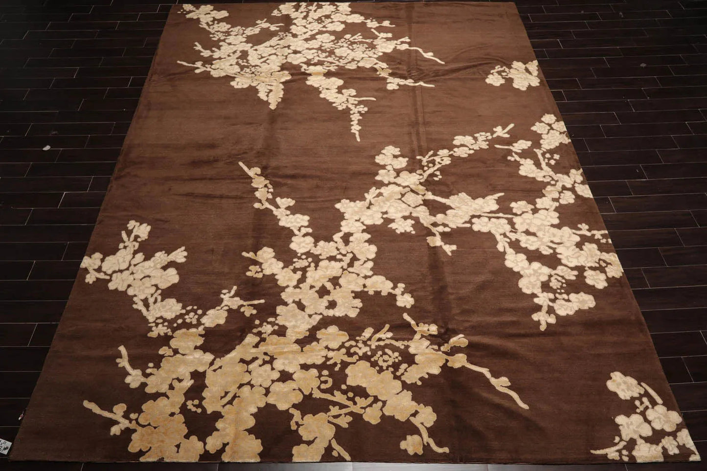 10x14 Brown, Beige Hand Knotted Tibetan Wool and Silk Tibetan Modern & Contemporary Oriental Area Rug-2