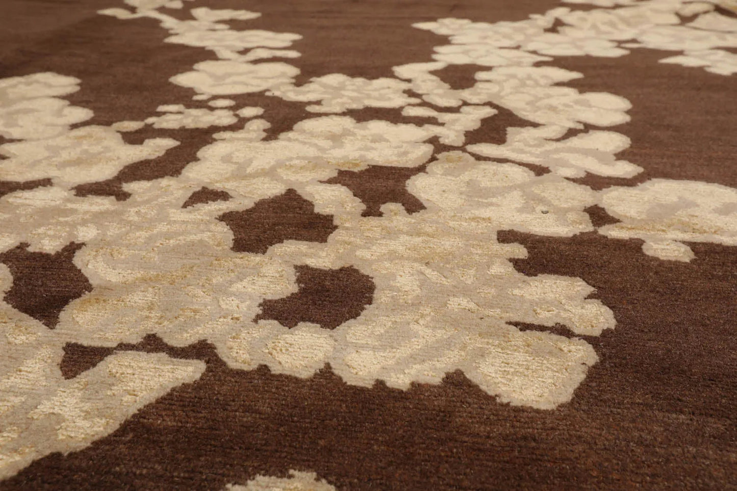 10x14 Brown, Beige Hand Knotted Tibetan Wool and Silk Tibetan Modern & Contemporary Oriental Area Rug-4