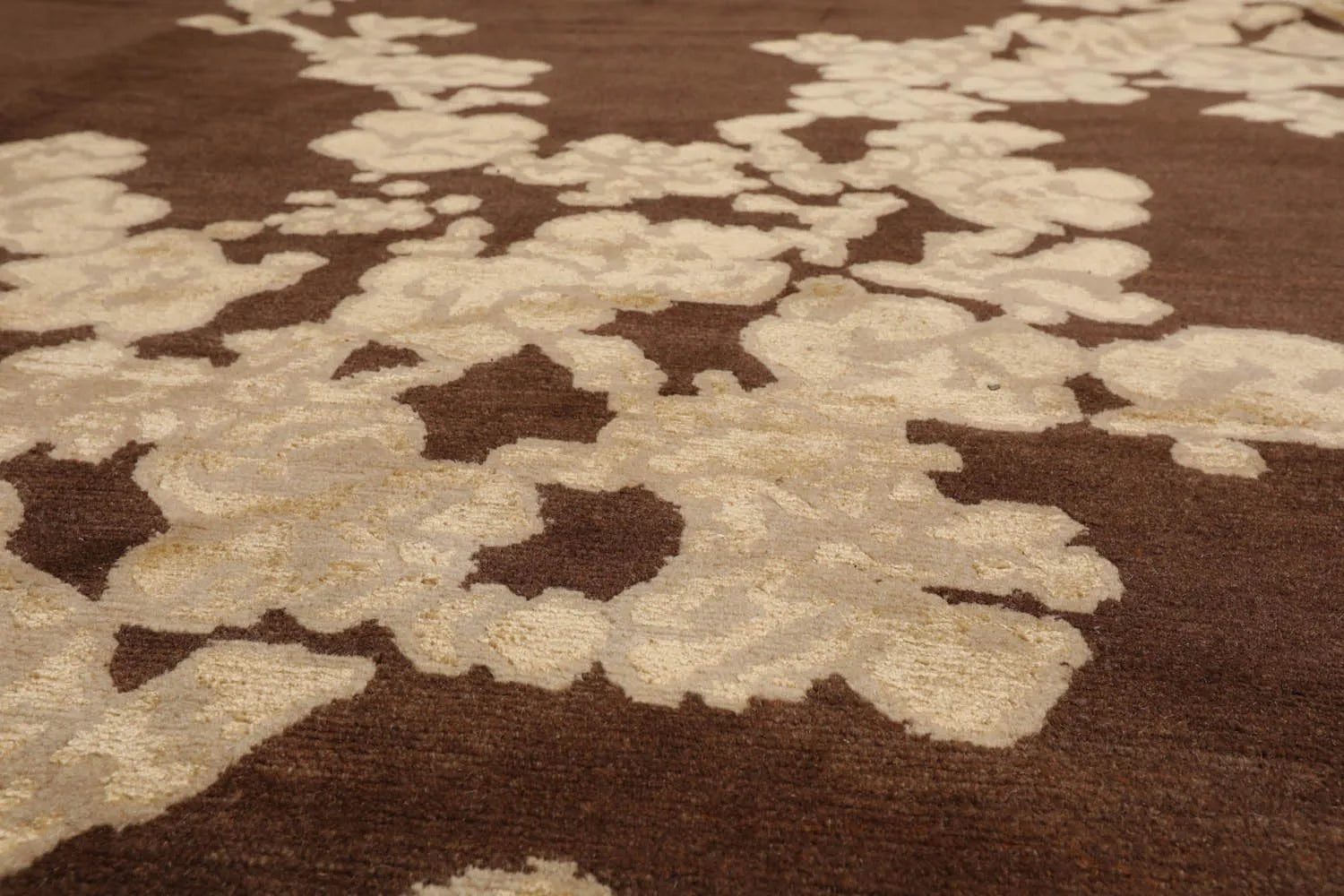 10x14 Brown, Beige Hand Knotted Tibetan Wool and Silk Tibetan Modern & Contemporary Oriental Area Rug-4