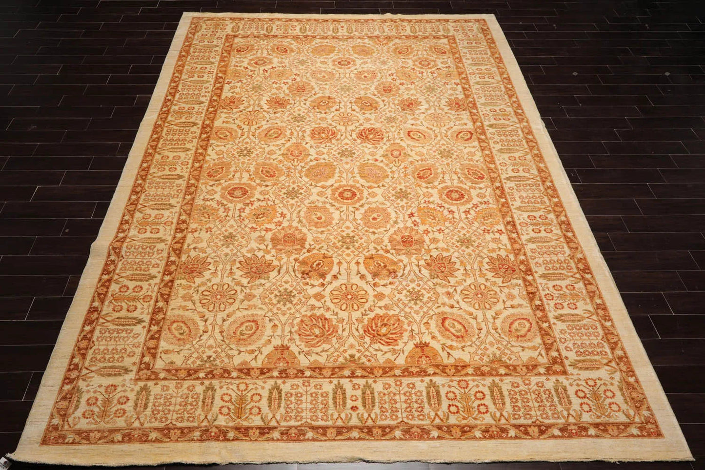 10x14 Ivory, Brown Hand Knotted 100% Wool Peshawar Traditional Oriental Area Rug-2