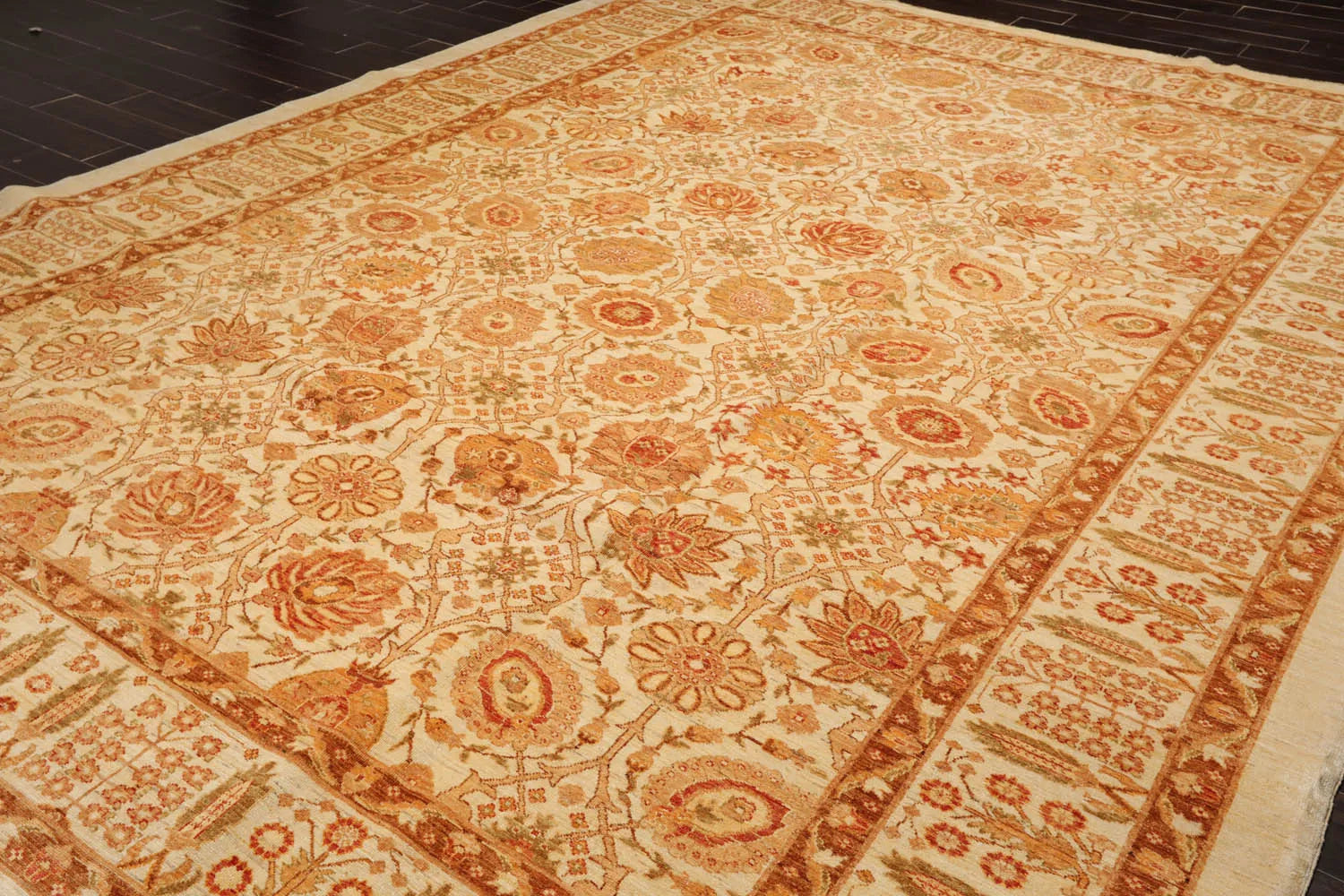 10x14 Ivory, Brown Hand Knotted 100% Wool Peshawar Traditional Oriental Area Rug-3
