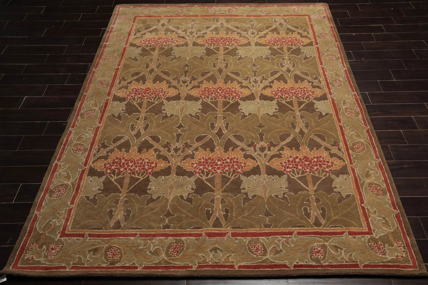 Multi Size Green, Sage Hand Tufted Hand Made 100% Wool William Morris Transitional Oriental Area Rug-3