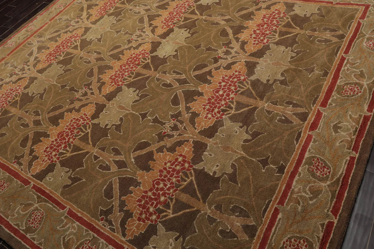 Multi Size Green, Sage Hand Tufted Hand Made 100% Wool William Morris Transitional Oriental Area Rug-4