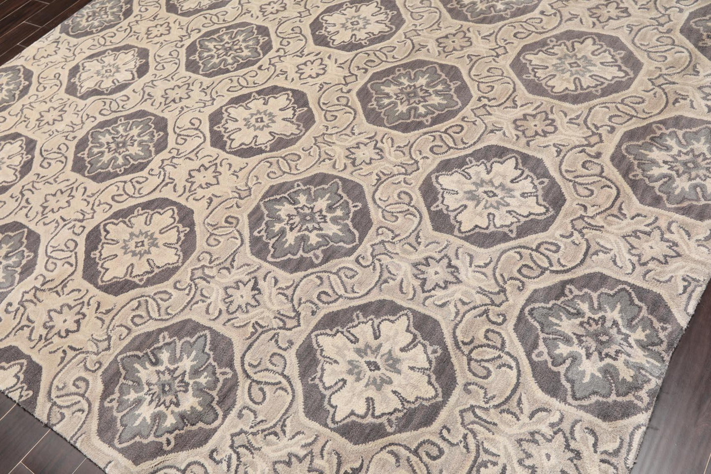 7'5"x9'5" Hanmade Wool & Art Silk Patterned Transitional Oriental Area Rug Gray-1