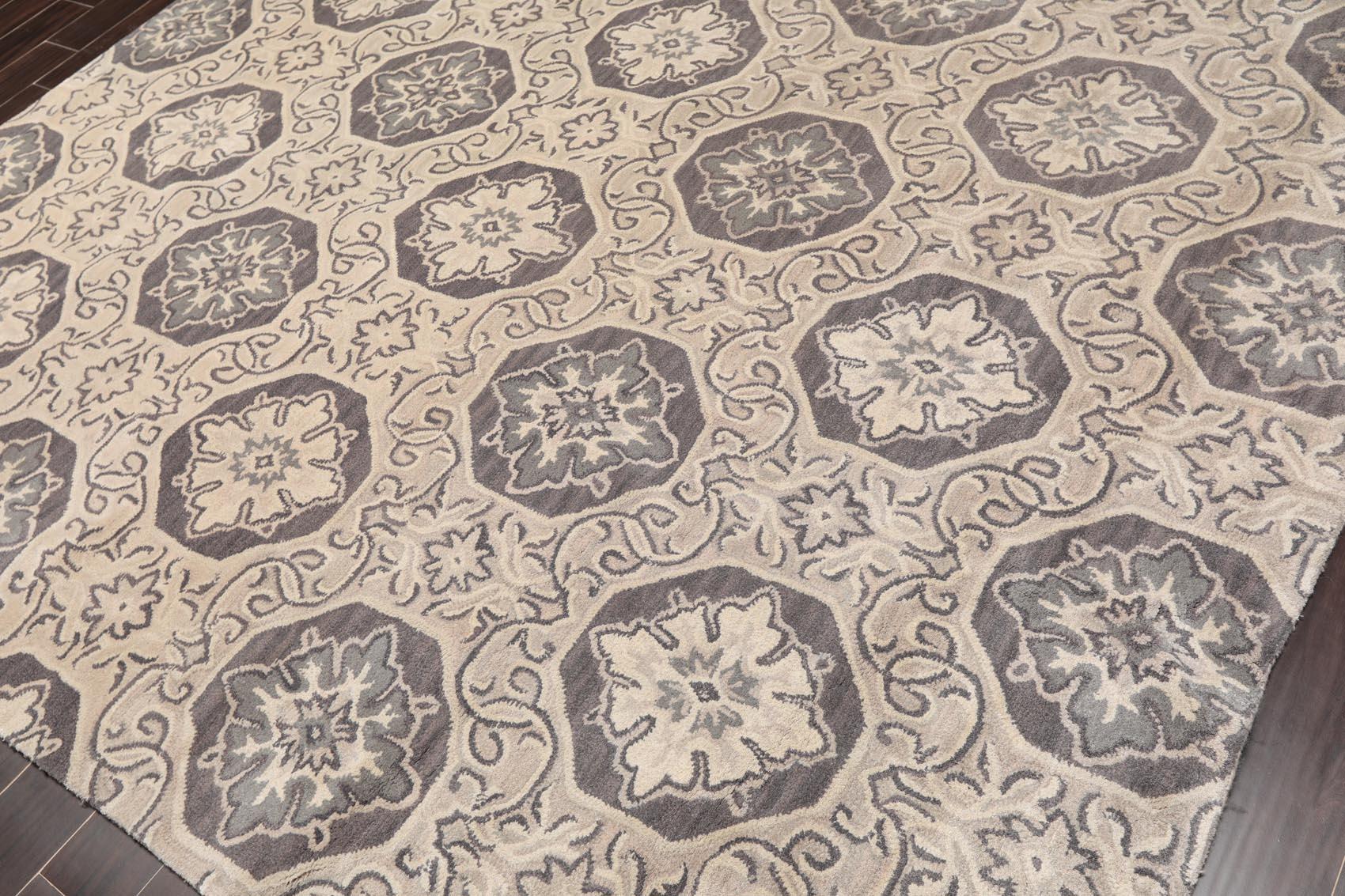 7'5"x9'5" Hanmade Wool & Art Silk Patterned Transitional Oriental Area Rug Gray-1