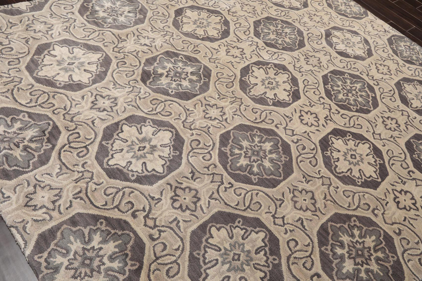 7'5"x9'5" Hanmade Wool & Art Silk Patterned Transitional Oriental Area Rug Gray-2