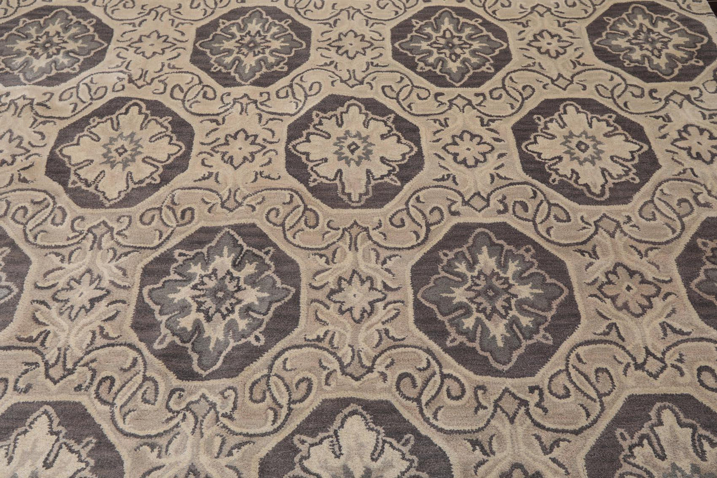 7'5"x9'5" Hanmade Wool & Art Silk Patterned Transitional Oriental Area Rug Gray-3