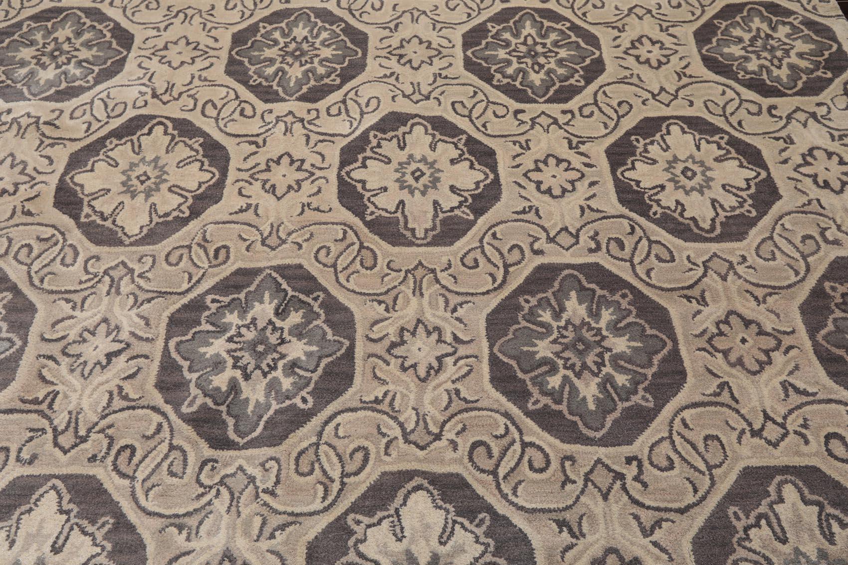 7'5"x9'5" Hanmade Wool & Art Silk Patterned Transitional Oriental Area Rug Gray-3