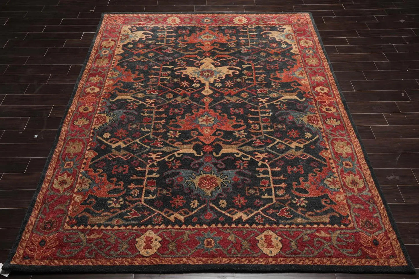 Handmade Multi Size 100% Wool Dark Blue Oriental Area Rug-4