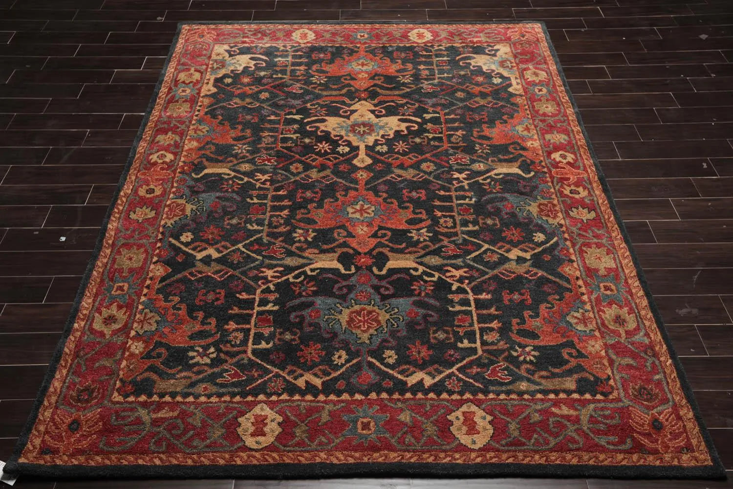 Handmade Multi Size 100% Wool Dark Blue Oriental Area Rug-4
